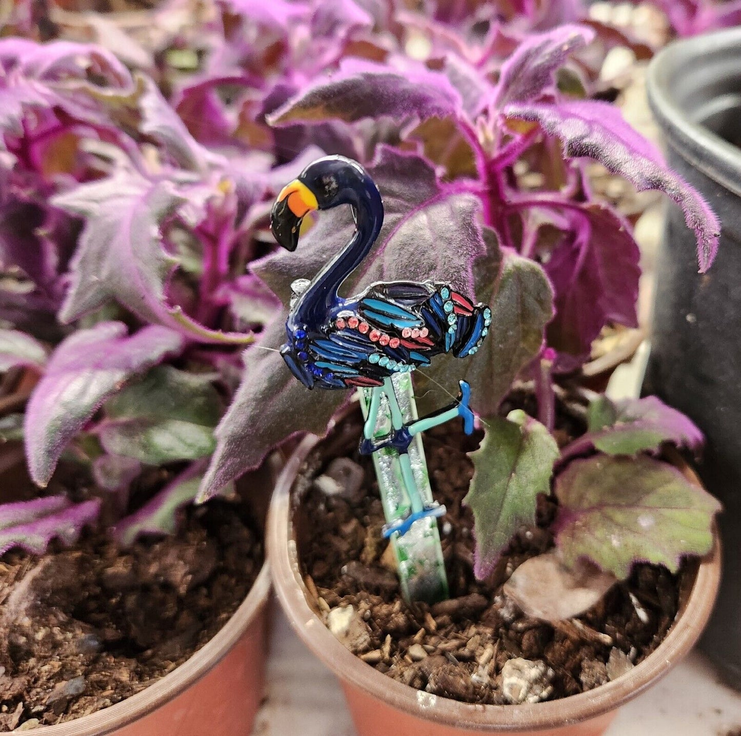 Plant Buddies-Handcrafted Dark FLAMINGO Plant / Garden Stake