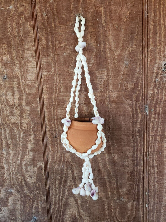 Vintage seashell plant hanger With Terra Cotta Type Small Pot